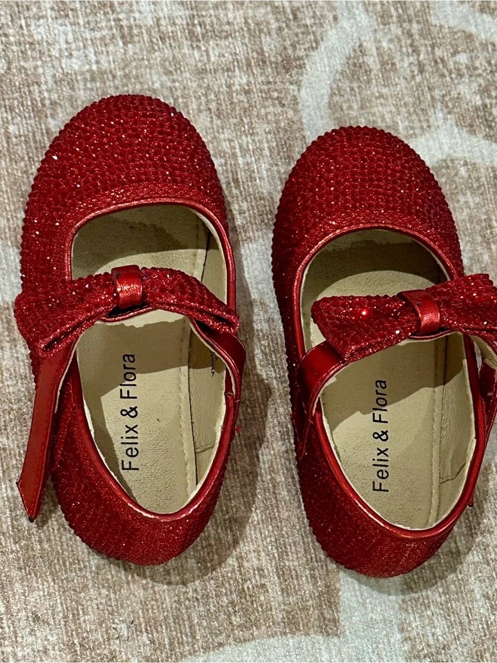 Felix & Flora Kids' Sparkle Red Bow Mary Jane Shoes